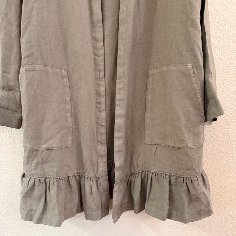 J Jill linen open ruffle hem greenish gray jacket - Picture 5 of 8
